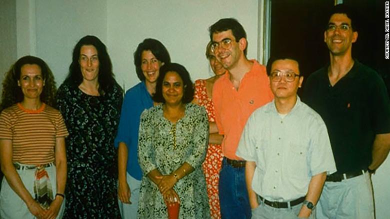 Kastner (third from right) is pictured with colleagues celebrating the discovery of the familial Mediterranean fever gene in 1997.