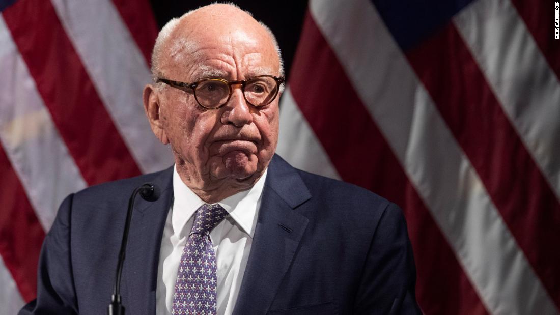 Murdoch pauses while introducing US Secretary of State Mike Pompeo during the Herman Kahn Award Gala in New York in 2019.