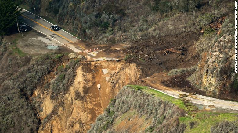 The view of Highway 1 on Friday, after a chunk of the roadway collapsed into the Pacific Ocean.