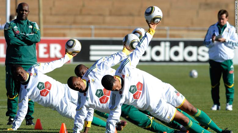 South Africa head coach Pitso Mosimane looks on during a South Africa training session at Sturrock Park on August 09, 2010 in Johannesburg, South Africa.