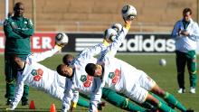 South Africa head coach Pitso Mosimane looks on during a South Africa training session at Sturrock Park on August 09, 2010 in Johannesburg, South Africa.