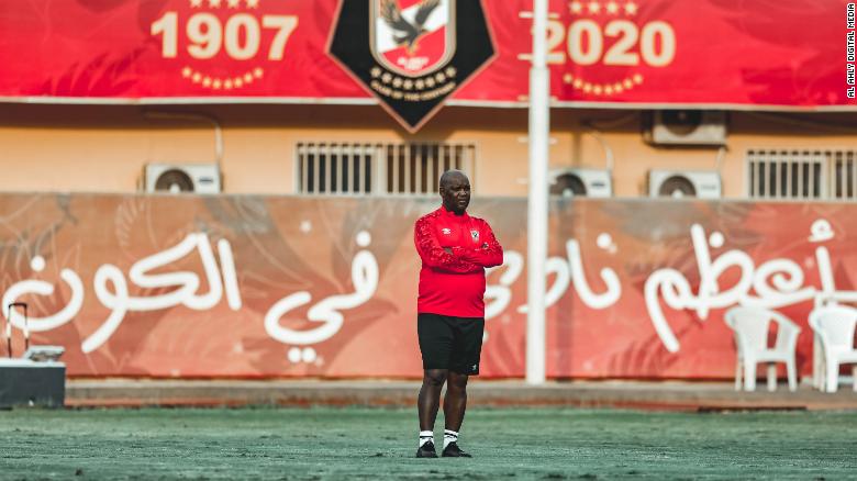 Al Ahly coach Pitso Mosimane oversees his team's training session in Cairo. 