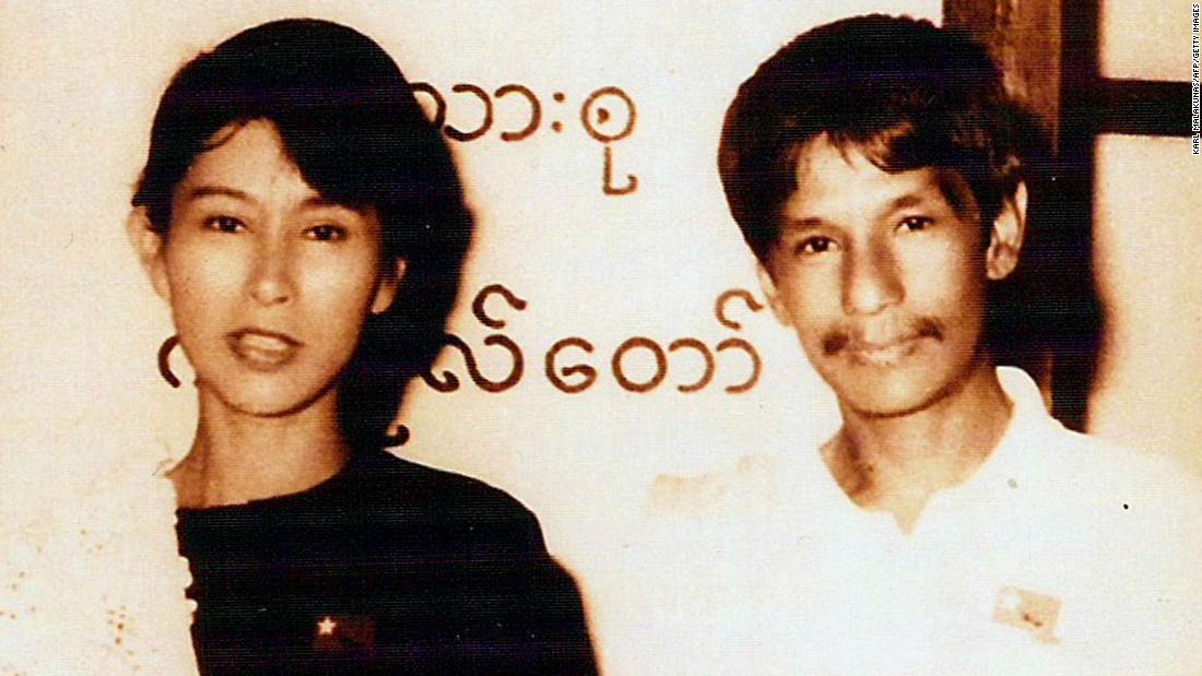 Suu Kyi poses with Burmese comedian Par Par Lay, who was part of the pro-democracy act &quot;The Moustache Brothers.&quot; Suu Kyi grew up in Myanmar and India but moved to England in the 1960s, where she studied at Oxford University. She returned to Myanmar in 1988 and co-founded the National League for Democracy, a political party dedicated to nonviolence and civil disobedience.
