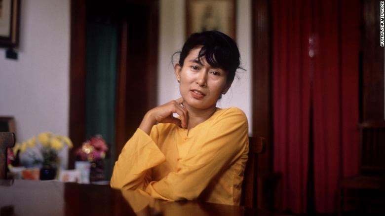 Suu Kyi poses for a photo in June 1989.