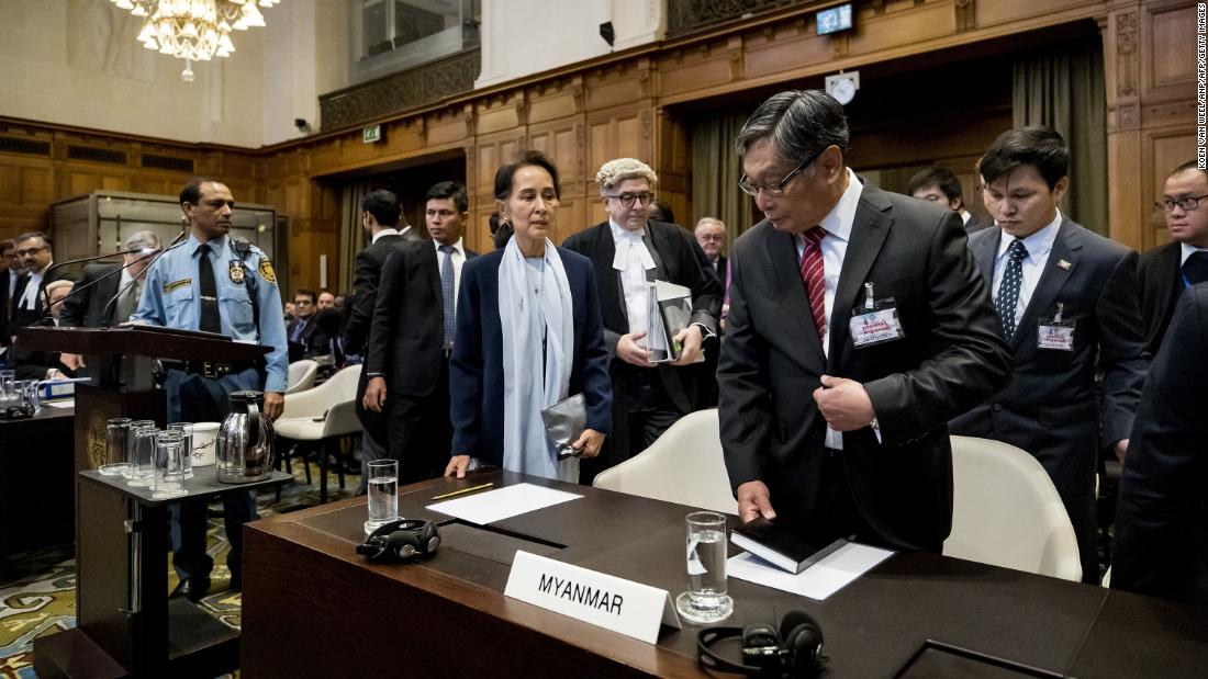 Suu Kyi stands before the UN&#39;s International Court of Justice in 2019. The nation of Gambia filed a lawsuit in the world court &lt;a href=&quot;https://www.cnn.com/2019/12/13/asia/rohingya-suu-kyi-myanmar-hague-intl-hnk/index.html&quot; target=&quot;_blank&quot;&gt;alleging that Myanmar committed &quot;genocidal acts&quot;&lt;/a&gt; against Myanmar&#39;s Rohingya Muslims. Suu Kyi has repeatedly denied such charges, siding with the military and labeling the accusations as &quot;misinformation.&quot;