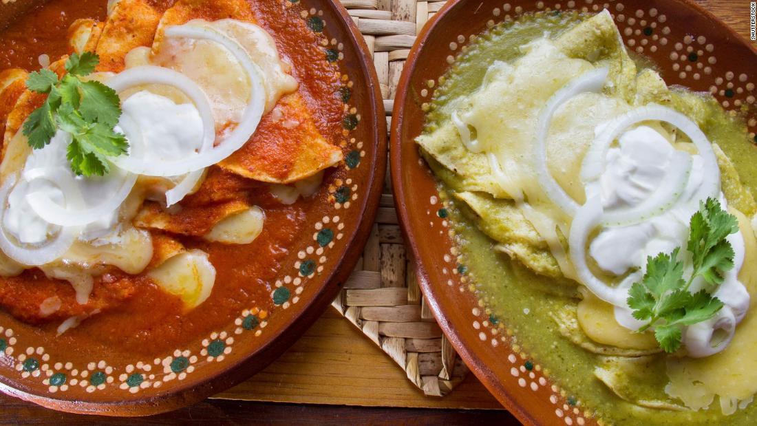 Shred some of that leftover chicken for red and green enchiladas for Monday Mexican night.