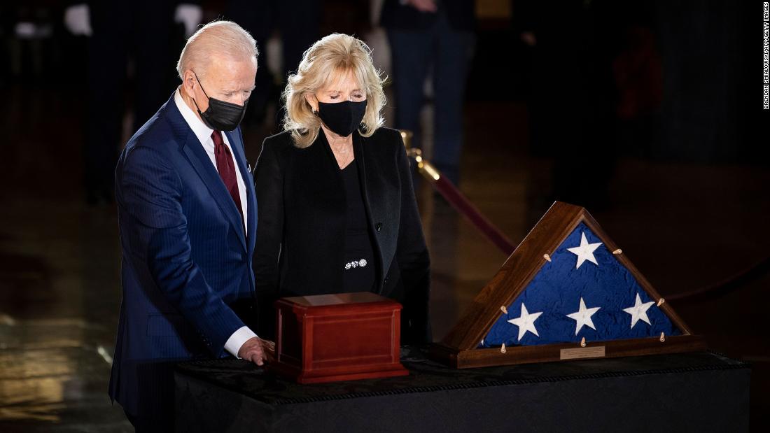 Bidens pay respects to Capitol Police Officer Brian Sicknick as officer lies in honor