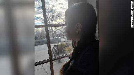 Chávez looks out the window of the First Unitarian Church in Salt Lake City, which she has called home for the past three years.