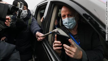 Peter Daszak, a member of the WHO team investigating the origins of Covid-19, speaks to media upon arriving at the Wuhan Institute of Virology.