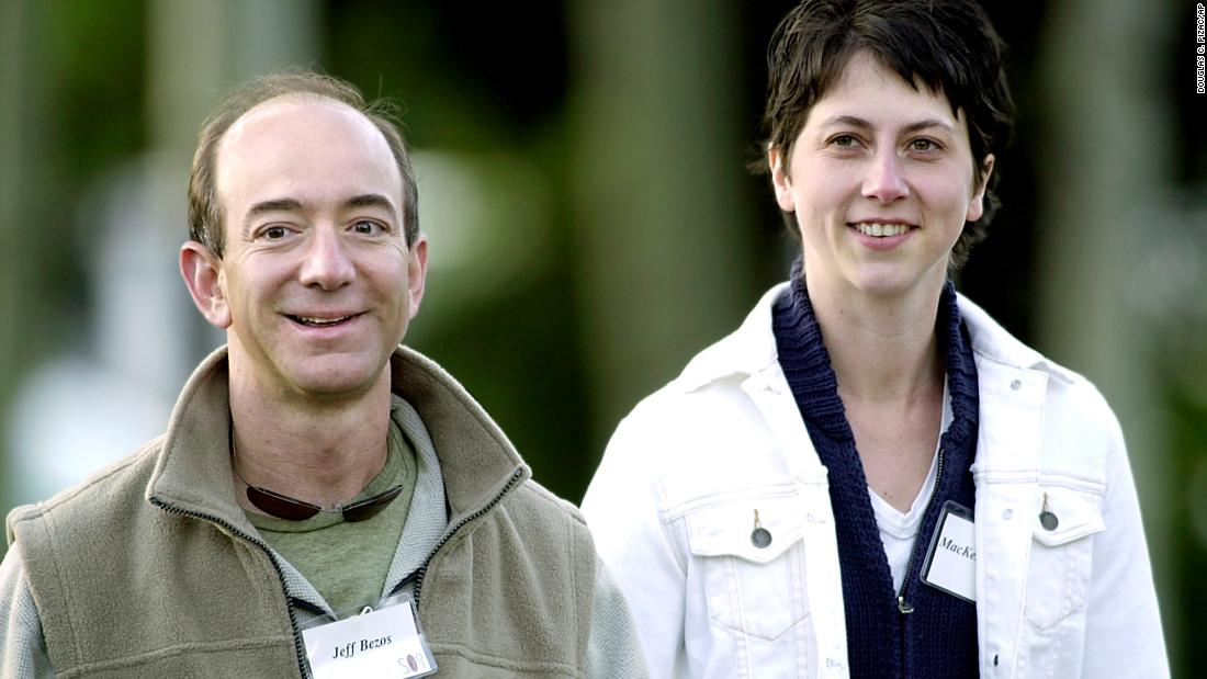 Bezos and his wife, MacKenzie, arrive at a media conference in Sun Valley, Idaho, in 2003. They divorced in 2019 after 25 years of marriage.