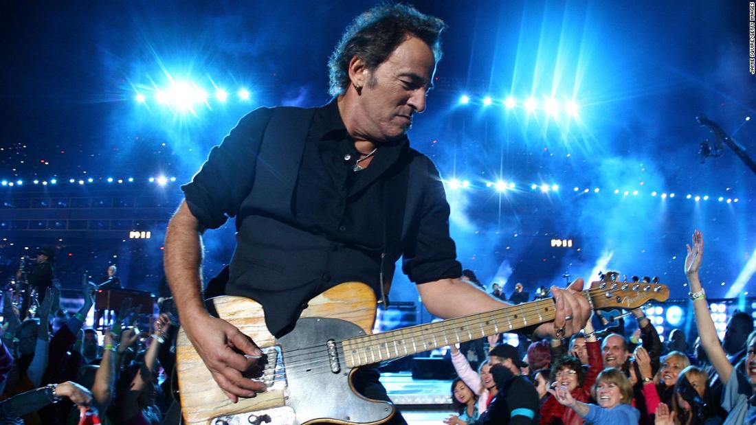 Bruce Springsteen rocks out with the E Street Band at the halftime show in 2009.