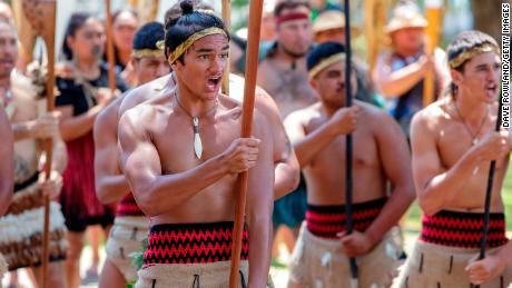 Māori warriors challenge politicians attending the Parliamentary Powhiri at the Whare Rūnanga on Thursday in Waitangi, New Zealand.