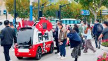 A driverless van deployed by KFC.  Last November, the brand piloted a fleet of & quot; dining cars & quot;  on the streets of Shanghai.