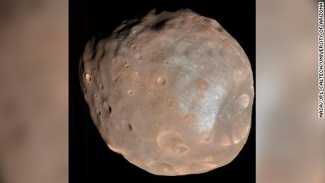 This image of Phobos was captured in 2008 by NASA&#39;s Mars Reconnaissance Orbiter.