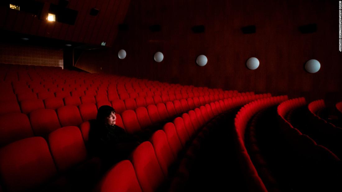 Sandra Fogel watches a movie alone January 30 during the Gothenburg Film Festival in Gothenburg, Sweden. Most fans watched the movies online this year. Fogel applied to be one of the few allowed to see a movie in person.