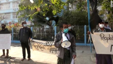 Days after the military coup in Myanmar, some protesters took to the streets with signs to peacefully demonstrate while health workers in hospitals across the capital Yangon threatened to go on strike.