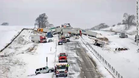 Winter weather leads to 40-car pile-up in Iowa, people stranded by ice floes in Wisconsin