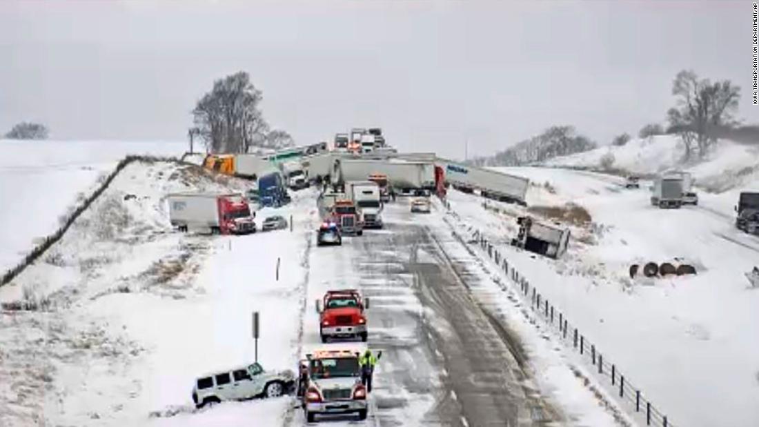 The winter weather leads to a 40-car accident in Iowa, people trapped by ice floes in Wisconsin