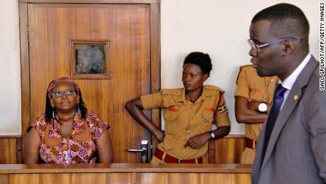 Stella Nyanzi, left, in court as she faced charges for cyber-harassment and offensives communication, in Kampala, on April 10, 2017.