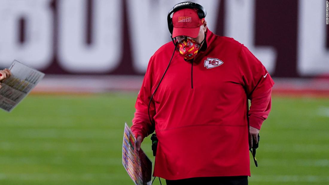 Kansas City head coach Andy Reid walks to the sidelines during the second half.