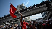 Protesters gather in Yangon to demonstrate against the February 1 military coup.