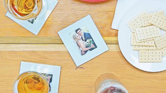 Glass photo frame coasters, set of 4