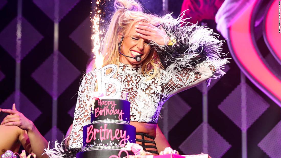 Spears gets a birthday cake at the Jingle Ball event in Los Angeles in 2016.