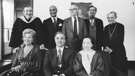Wu received an honorary degree from Harvard in 1974. Here she&#39;s pictured at the right of the bottom row, sitting beside the university&#39;s president, Derek Bok, and opera star Beverly Sills, a fellow honorary degree recipient. MIT President Jerome B. Wiesner, novelist Ralph Ellison, cellist Mstislav Rostropovich, Institute for Advanced Study faculty member Clifford Geertz and Archbishop Monsignor Rev. Helder Camara also received honorary degrees that year and are pictured in the top row.