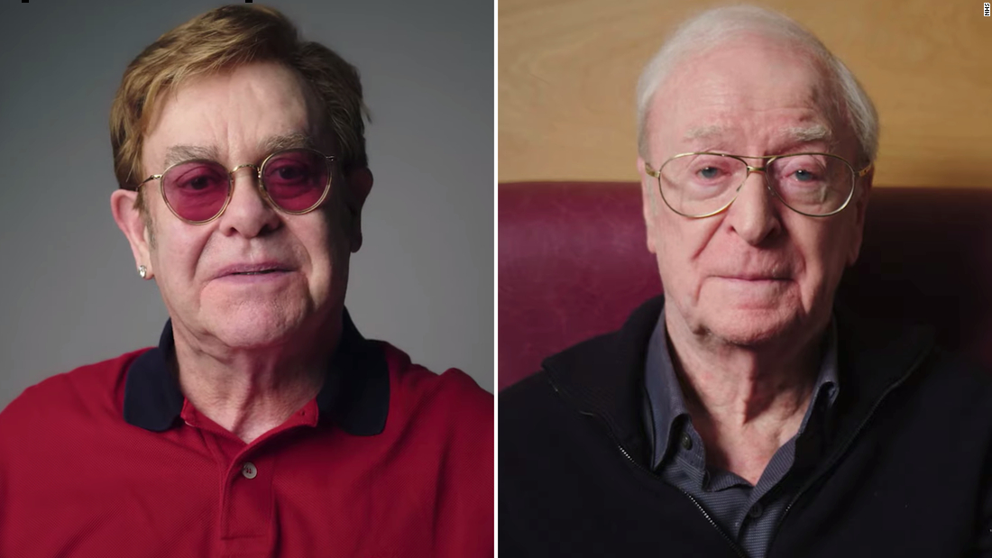 Elton John and Michael Caine star in a video urging Britons to get vaccinated