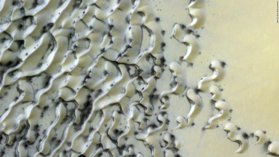 Is that cookies and cream on Mars? No, it&#39;s just polar dunes dusted with ice and sand.