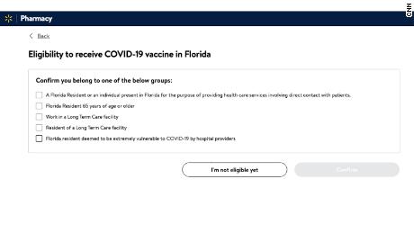 Walmart website for Covid-19 vaccine registrations in Florida