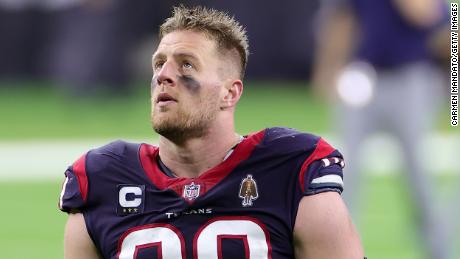 J.J. Watt of the Houston Texans leaves the field after a game against the Tennessee Titans in Houston, Texas, on January 3, 2021.