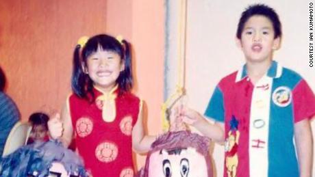 Kumamoto&#39;s sister Elizabeth and brother Ivan dressed up in pre-school in Mexico.