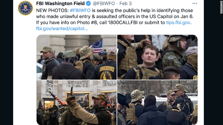 The FBI has posted several photos of men in Oath Keepers garb and asked for more information as they investigate the Capitol attack. 