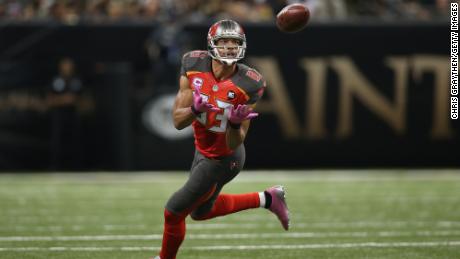 Vincent Jackson of the Tampa Bay Buccaneers against the New Orleans Saints at the Mercedes-Benz Superdome on October 5, 2014 in New Orleans, Louisiana. 