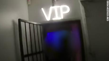 A VIP sign is captured at an illegal rave in Birmingham in the early hours of Sunday, February 14.