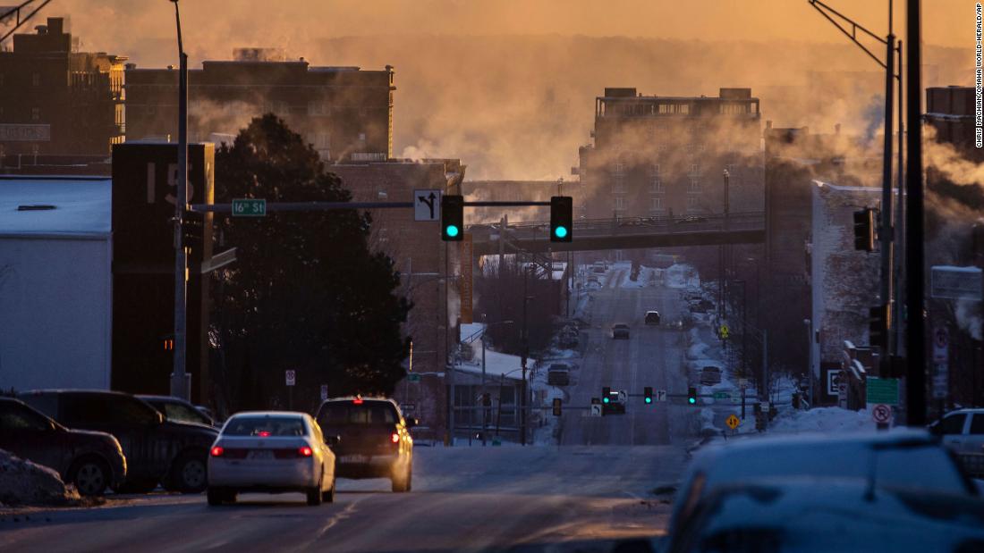 Sunlight filters through steam in Omaha, Nebraska, where temperatures dropped below zero on Tuesday.