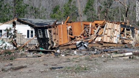 Homes were heavily damaged near Sunset Beach, North Carolina, after the overnight storm.