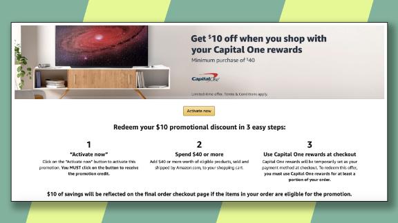 Targeted Capital One credit card holders can get $10 off a purchase of $40 or more at Amazon.