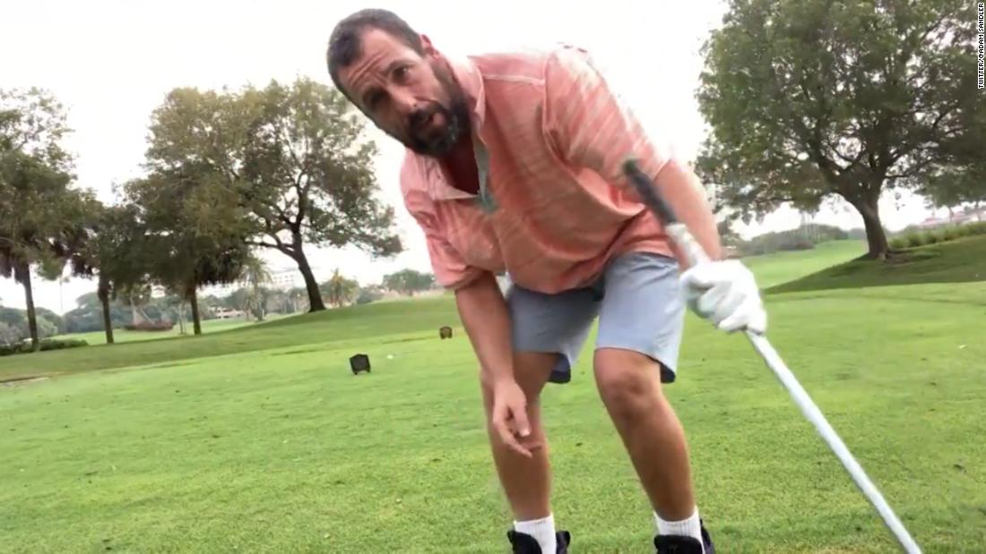 Adam Sandler and Shooter McGavin show off iconic golf swings from