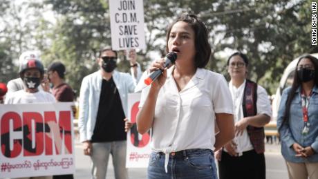 Myanmar actress Paing Phyo Thu at a protest in Yangon. 