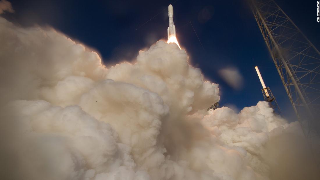 A United Launch Alliance Atlas V rocket, carrying the Perseverance rover, launches from Cape Canaveral, Florida, in July 2020.