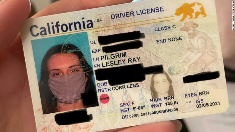 A California woman’s new ID has a photo of her wearing a face mask