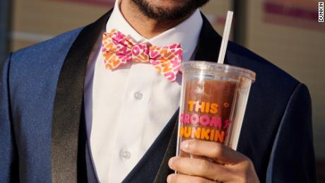 Dunkin&#39;-patterned wedding bowtie.