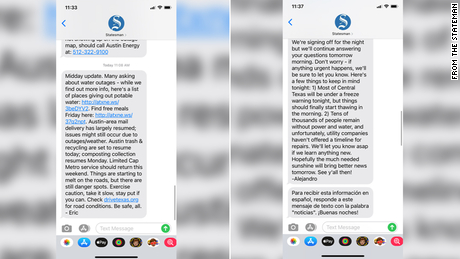 Screenshots of text messages from Austin American-Statesman&#39;s new texting service launched Thursday.