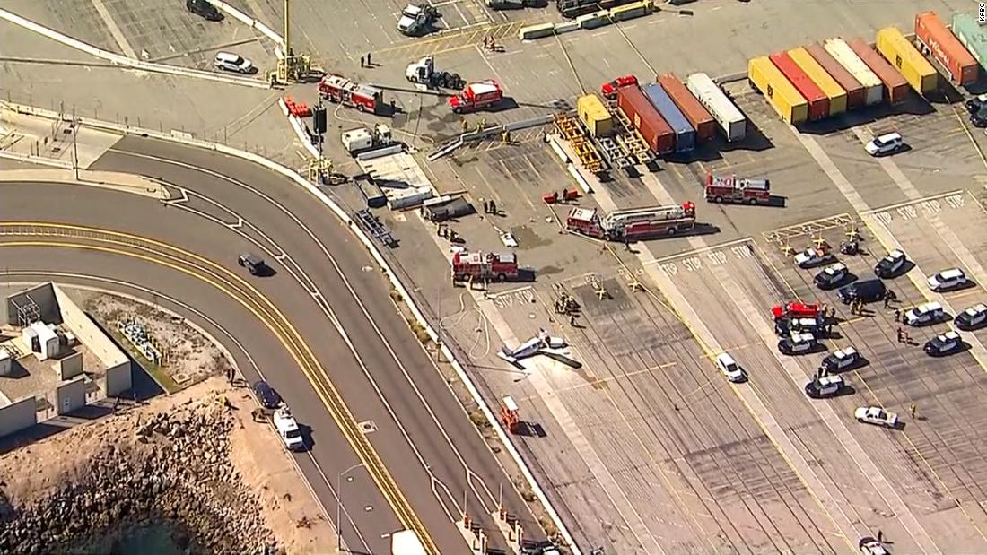 At least 1 person died after a small plane crashed on a platform near the port of Los Angeles