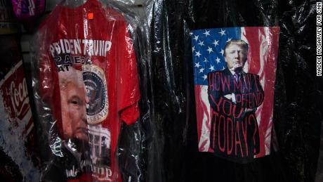 Trump shirts for sale at the River Styx Market in Medina, OH on February 18, 2021.