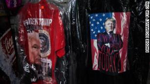 Trump shirts for sale at the River Styx Market in Medina, OH on February 18, 2021.