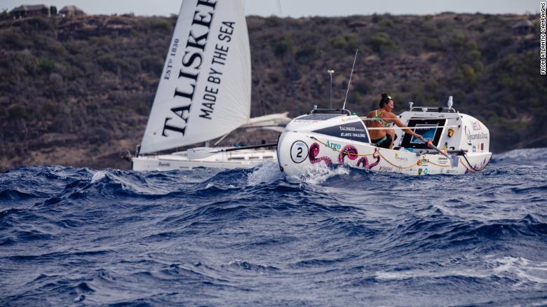 Harrison set a new world record for the youngest female to row solo across any ocean, organizer Atlantic Campaigns said