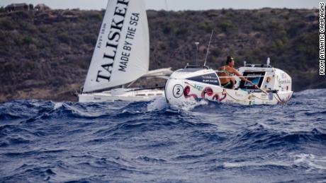 Harrison set a new world record for the youngest female to row solo across any ocean, organizer Atlantic Campaigns said